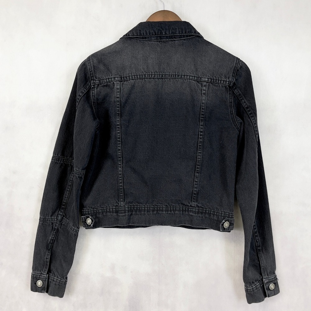 Free People Women Denim Jacket XS Black Grunge Indie Rock Trucker Western‎ Urban - Picture 4 of 14